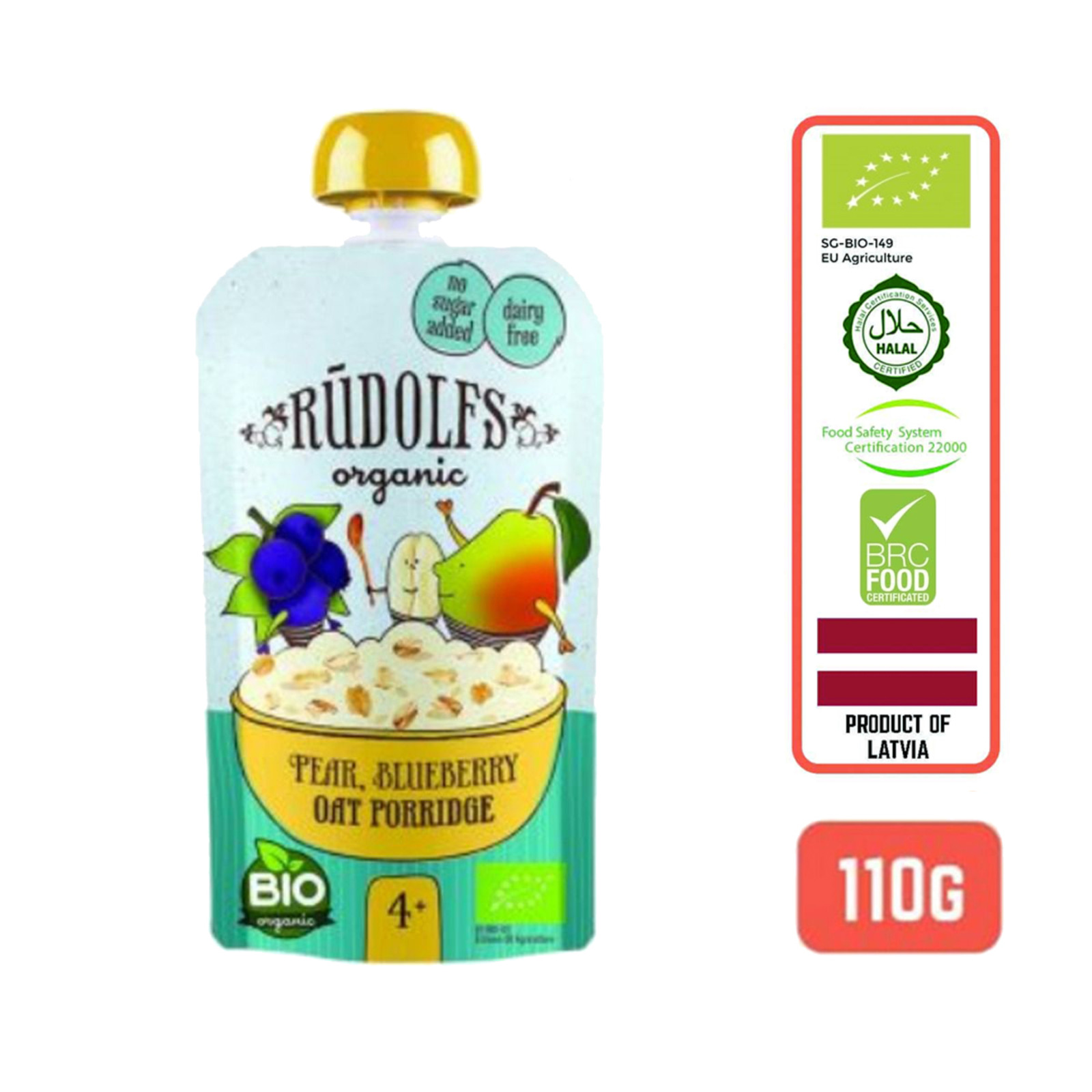 Rudolfs Organic Pear Blueberry Oat Porridge Puree
