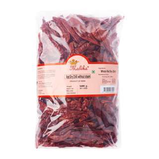 Malika Red Dry Chili Without Stem 500G -- By Dashmesh