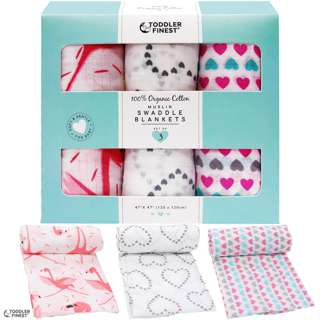 ToddlerFinest 3-Pack Cotton Muslin Baby Swaddle Blanket (G)