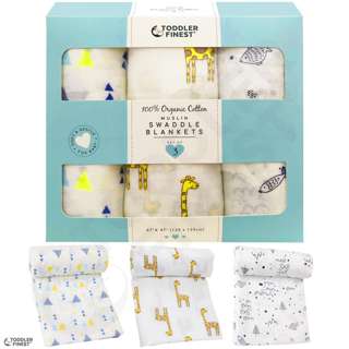 ToddlerFinest 3-Pack Cotton Muslin Baby Swaddle Blanket (B)
