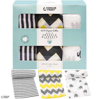 ToddlerFinest 3-Pack Cotton Muslin Baby Swaddle Blanket (A) ToddlerFinest 3-Pack Cotton Muslin Baby Swaddle Blanket (A)