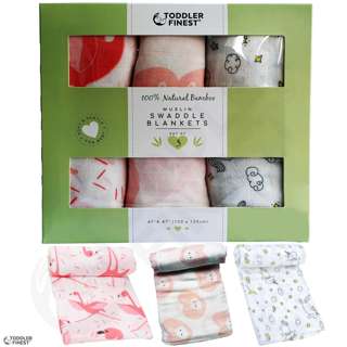 ToddlerFinest 3-Pack Bamboo Muslin Baby Swaddle Blanket (G)