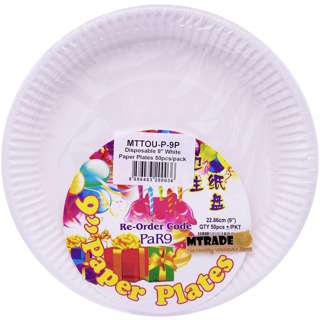 MTRADE Disposable 9 Inch White Paper Plates