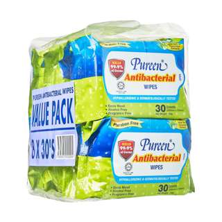 Pureen Hygiene Wipes 8X30's - Antibacterial Pureen Hygiene Wipes 8X30's - Antibacterial