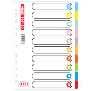 Alfax 907-10 Paper Divider A4 - 10 colour index