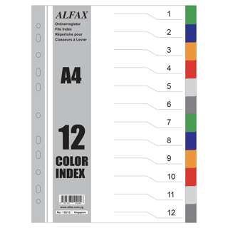 Alfax 110-12 Plastic Divider A4 - 12 colour index