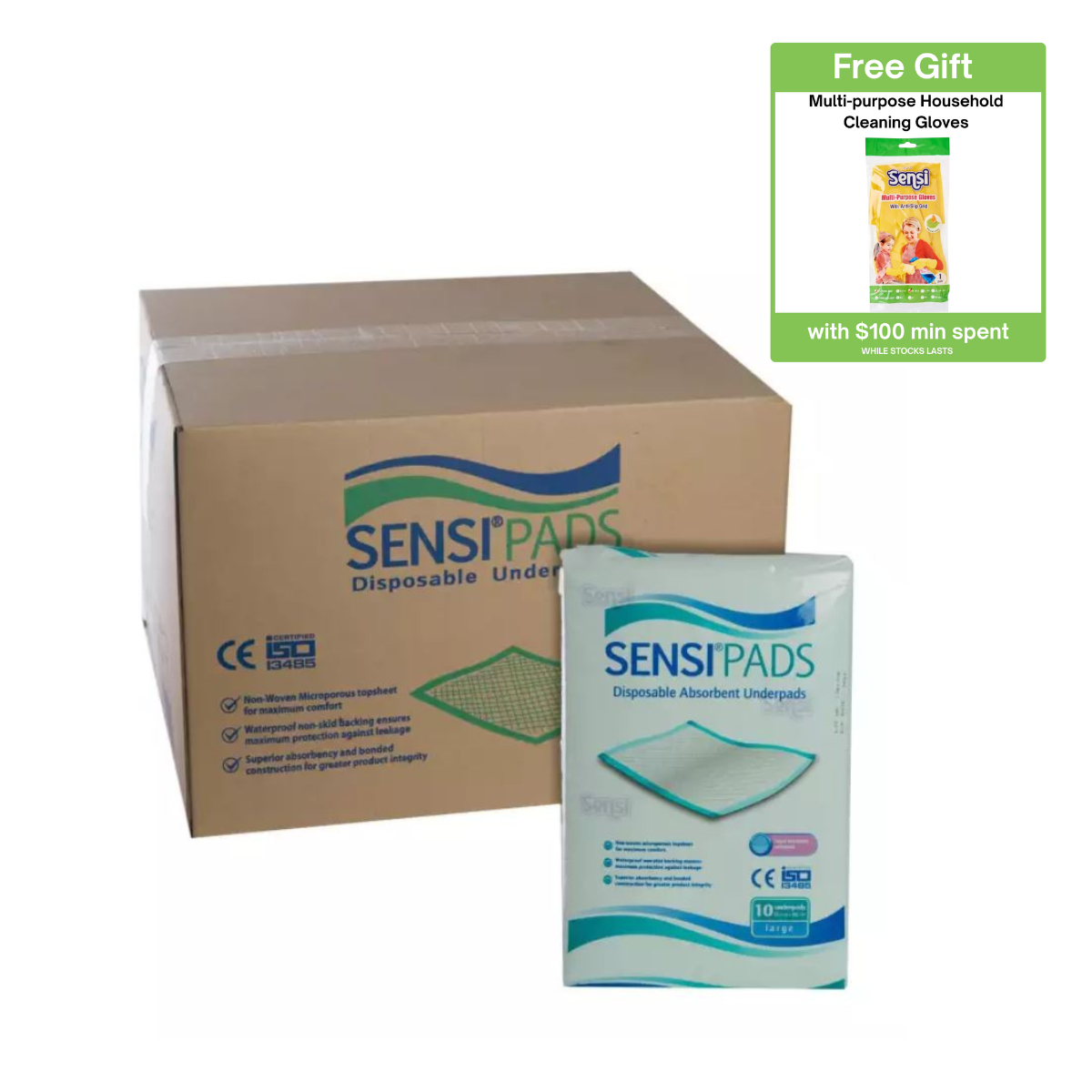 SENSI Disposable Absorbent Underpads - Large SENSI Disposable Absorbent Underpads - Large