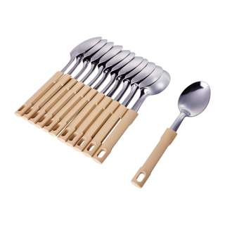 Poo Lee Stainless Steel Dessert Spoon (Beige) 12Pcs