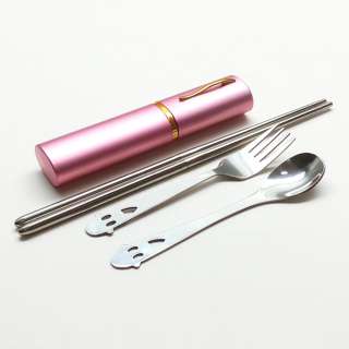 Vesta Stainless Steel Chopsticks,Fork,Spoon Pink Case 14.7Cm