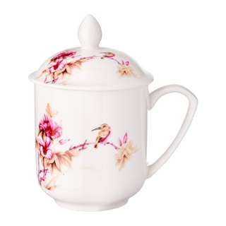 Cheng's Porcelain Tea Mug With Cover (Pink Flower)
