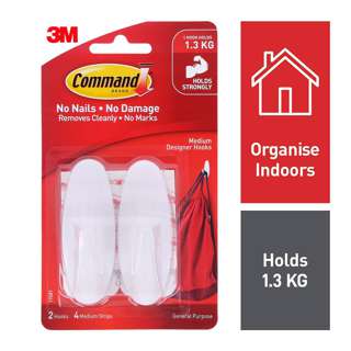 3M 17081 Medium Hooks, 2/Pack (Holds Up to 1.3kg) 3M 17081 Medium Hooks, 2/Pack (Holds Up to 1.3kg)