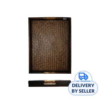 Table Matters 12 Inch Wood Rattan Serving Tray