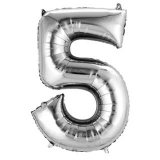Partyforte Number Balloon - 5 Silver (16 Inch)