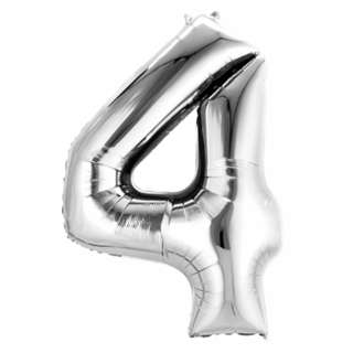 Partyforte Number Balloon - 4 Silver (16 Inch)