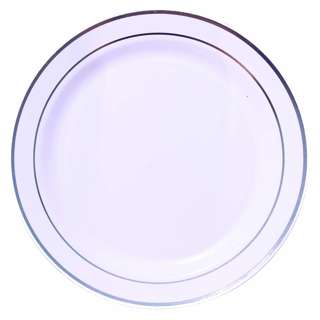 Partyforte Premium Disposable Plastic Plate 7"Silver Trim 10S Partyforte Premium Disposable Plastic Plate 7"Silver Trim 10S