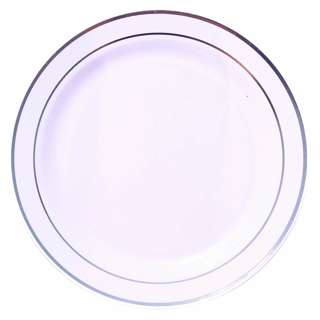 Partyforte Premium Disposable Plastic Plate10"Silver Trim 10S