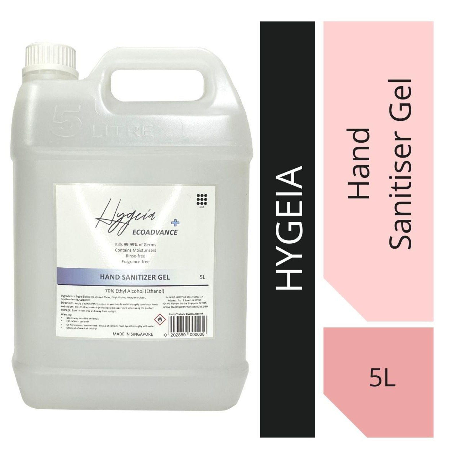 Hygeia Gel Hand Sanitiser with 70% Ethanol (Unscented)