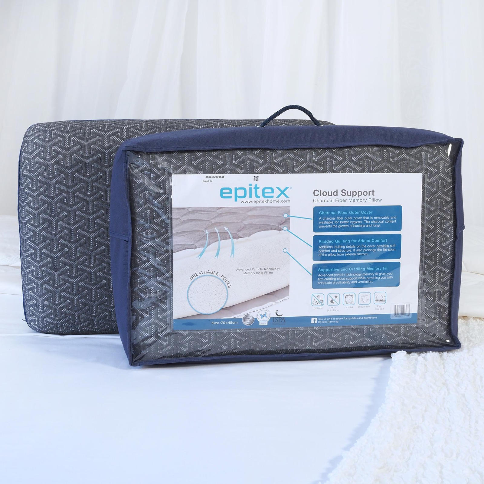 Epitex Charcoal Memory Cloud Support Classic Pillow | Comfy