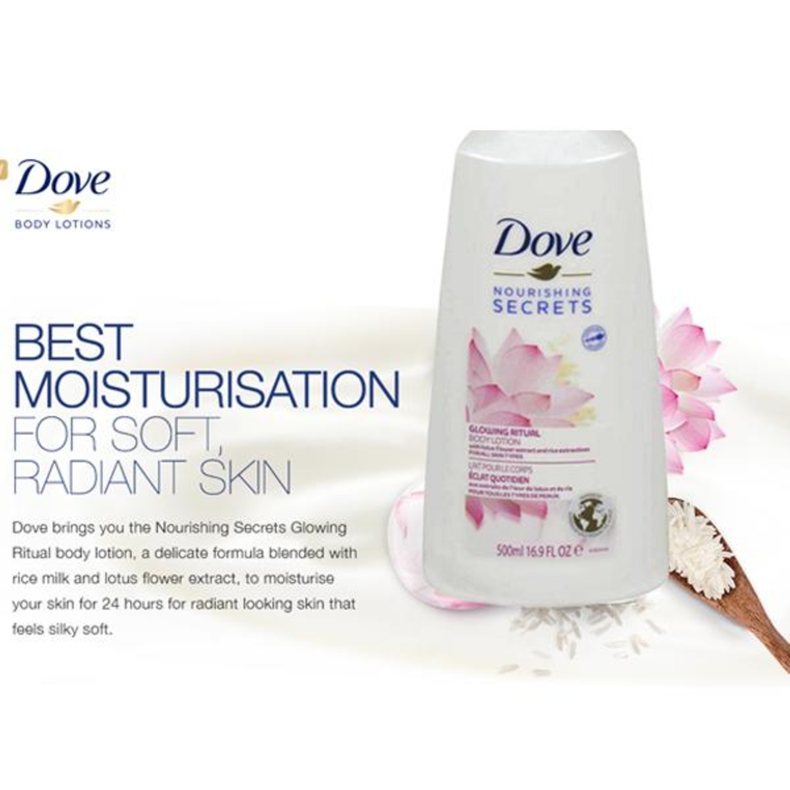 Dove Body Love Glowing Care Body Balsam – Mit Reismilch & Lotus, 400 Ml