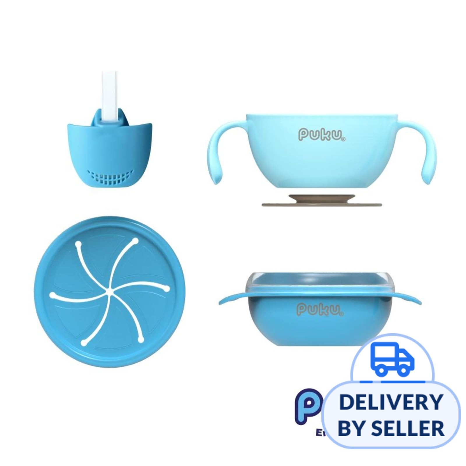 Puku Puku 4pcs Set Suction Bowl Blue