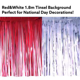 Partyforte National Day Red and White Tinsel Back Drop