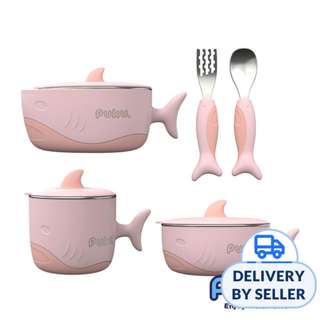 Puku Shark 5pcs Stainless Steel Tableware Set (Pink) Puku Shark 5pcs Stainless Steel Tableware Set (Pink)