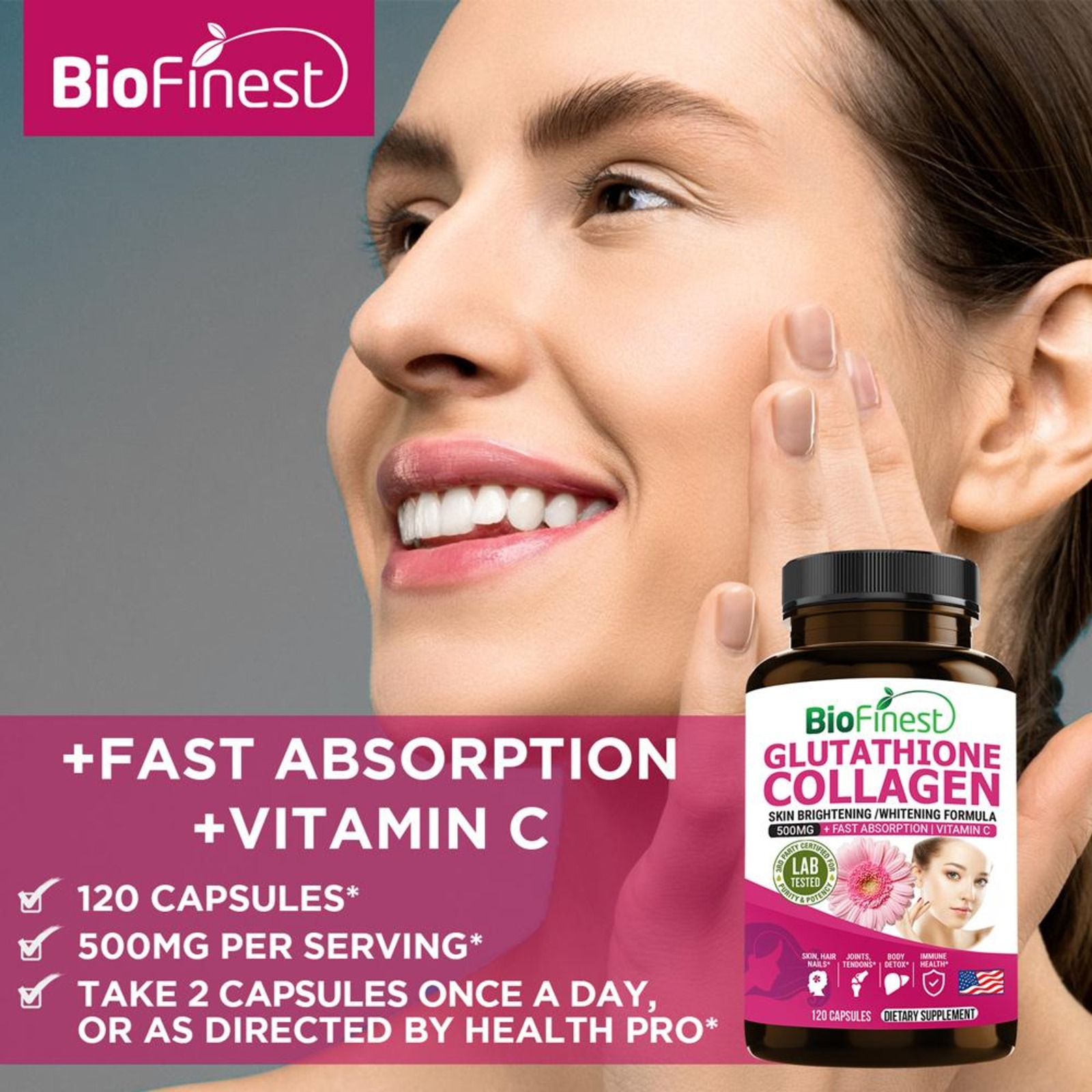 Biofinest Glutathione Collagen 500mg Vitamin C Supplement