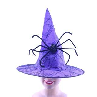 Partyforte Halloween Costume  Witch Hat Lace Spider - Purple