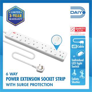 Daiyo Blue LED 6 Way Extension Socket With Surge 6M  1 pc