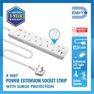 Daiyo Blue LED 4 Way Extension Socket With Surge 6M  1 pc