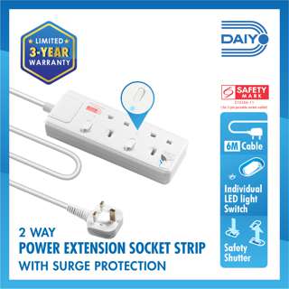 Daiyo Blue LED 2 Way Extension Socket With Surge 6M  1 pc