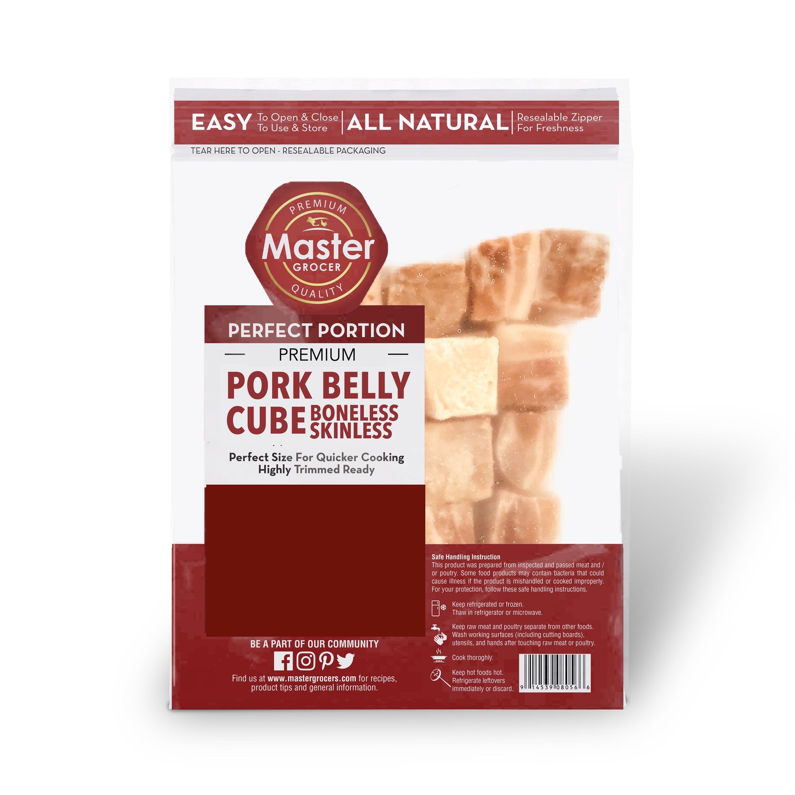 Master Grocer Pork Belly Skinless Cube IQF 500g Frozen NTUC FairPrice