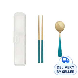 Table Matters Waltz 2 Piece Portable Cutlery Set - Teal Green