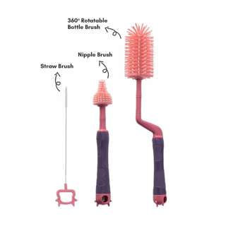 Cubble 3 in 1 Bottle and Nipple Brush Set - Pink Cubble 3 in 1 Bottle and Nipple Brush Set - Pink