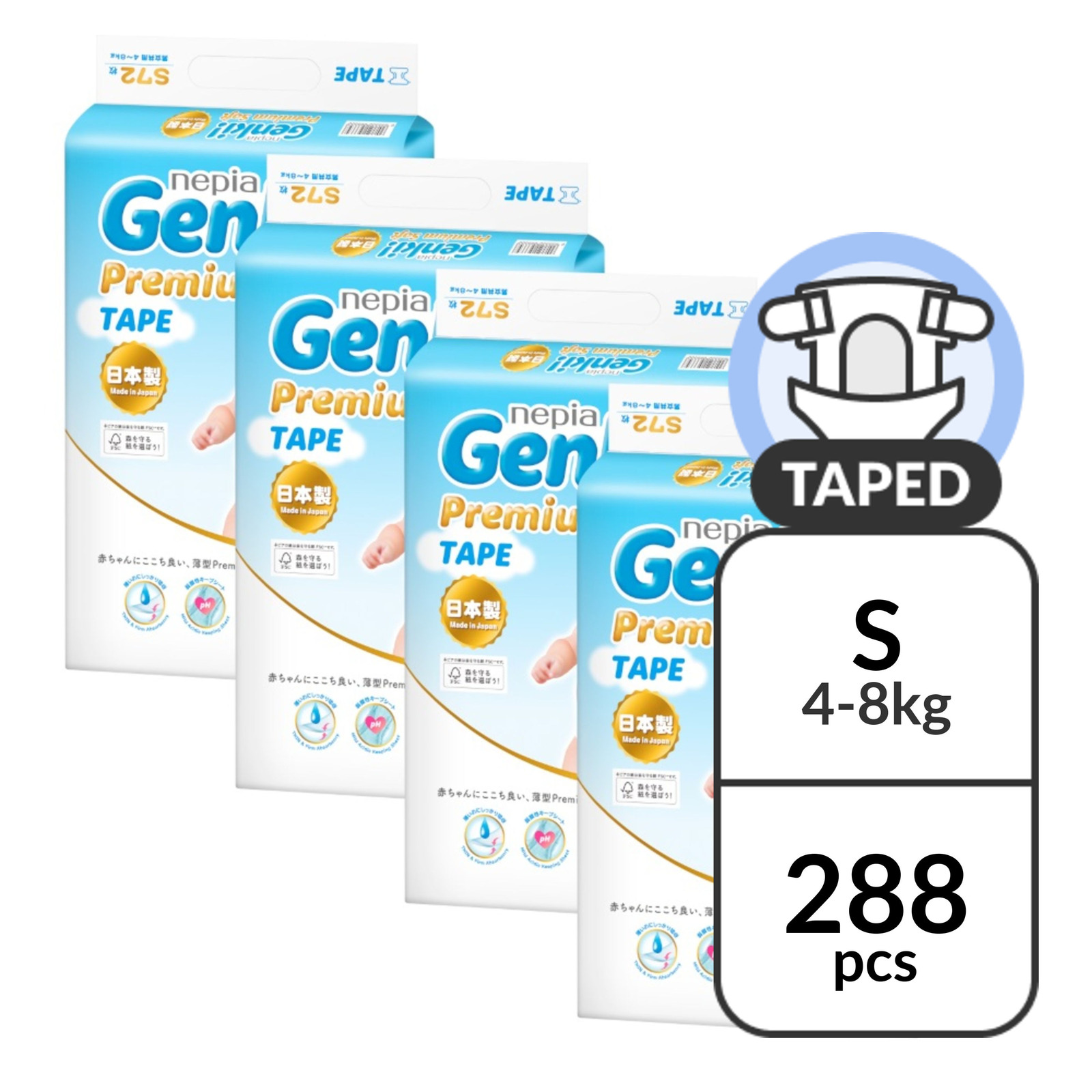 Nepia Genki Premium Soft Tape S Carton of 4 (48)_