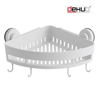 DeHub Suction Cup Corner Shelf Shower Caddy With Hook (White)