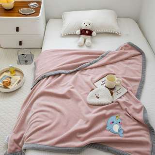 Sweet Home Double-layer Embroidered Blanket-Whale Pink