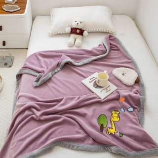 Sweet Home Double-layer Embroidered Blanket-Giraffe Purple