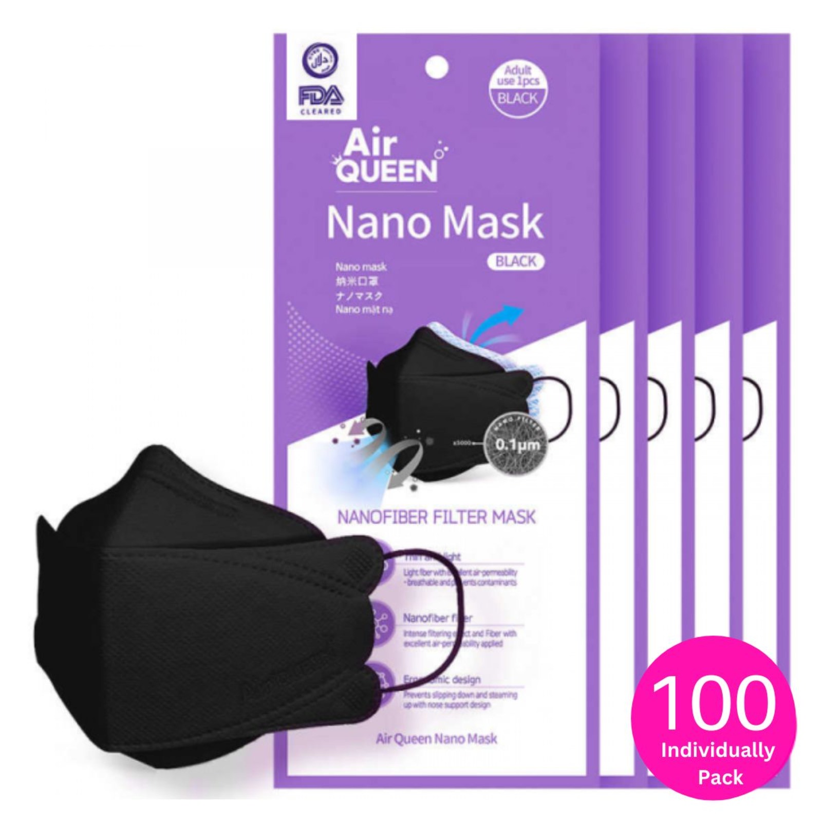 Air Queen 100pcs Nanofiber Face Mask, Black NTUC FairPrice