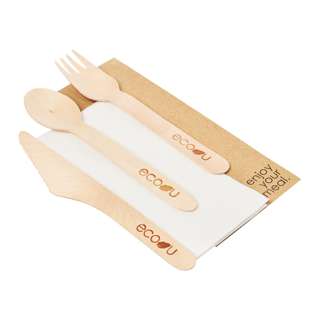 eco u 4pc Premium Wooden Cutlery Set Disposable Bio - 5 Sets