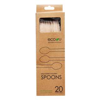 eco u Premium Wooden Spoons Disposable Biodegradable Cutlery