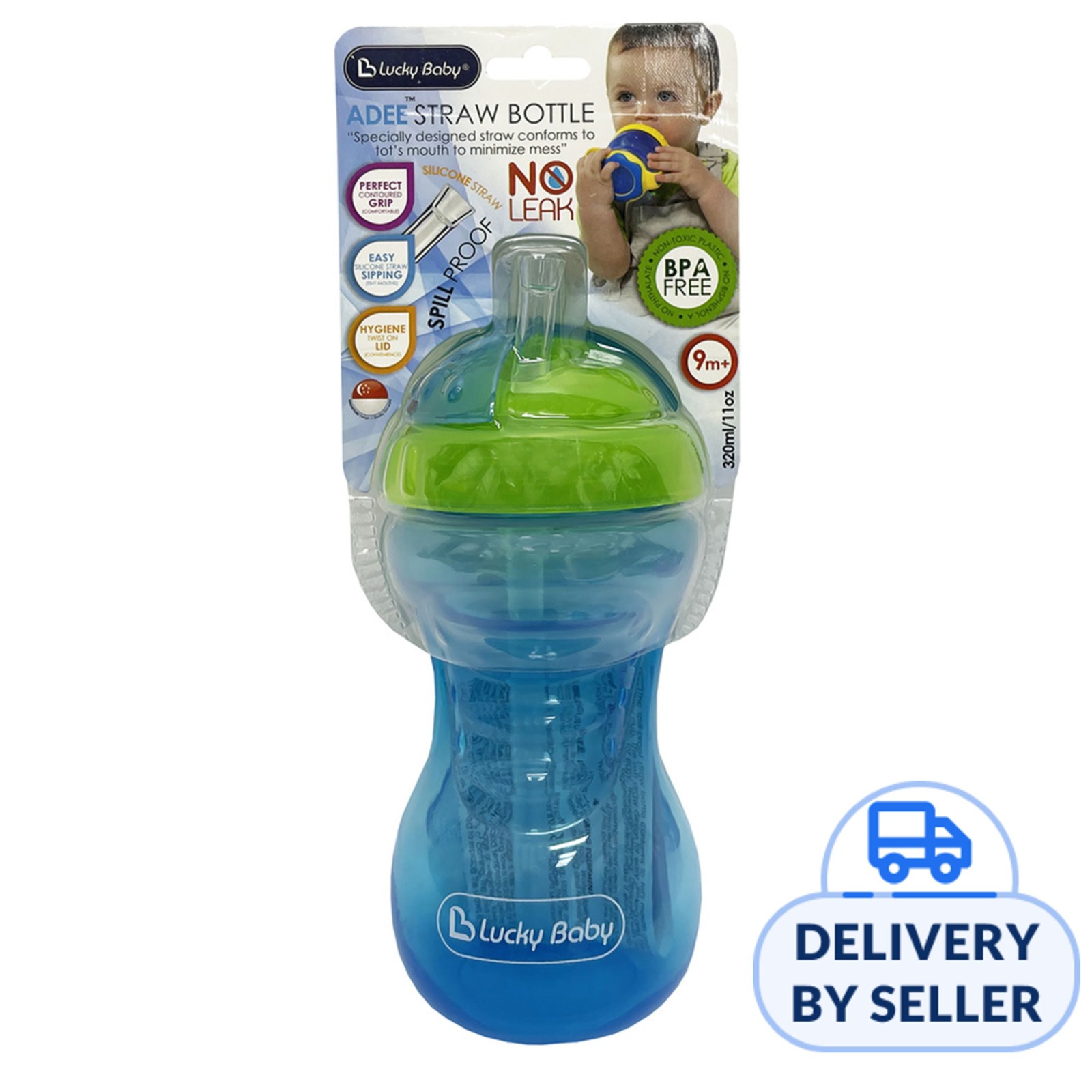 Lucky Baby Adee Straw Bottle - Blue | NTUC FairPrice
