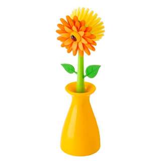 VIGAR Flower Power Dish Brush With Vase - Orange