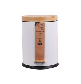 White Magic Eco Basics Rubbish Bin Bamboo Lid Pedal - White