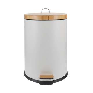 White Magic Eco Basics Rubbish Bin Bamboo Lid Pedal 20L White