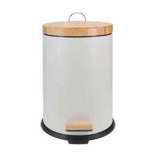 White Magic Eco Basics Rubbish Bin Bamboo Lid Pedal 12L White White Magic Eco Basics Rubbish Bin Bamboo Lid Pedal 12L White