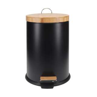 White Magic Eco Basics Rubbish Bin Bamboo Lid Pedal 12L Black