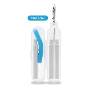 SunEco Reusable Straw with Cleaning Brush Set - Blue