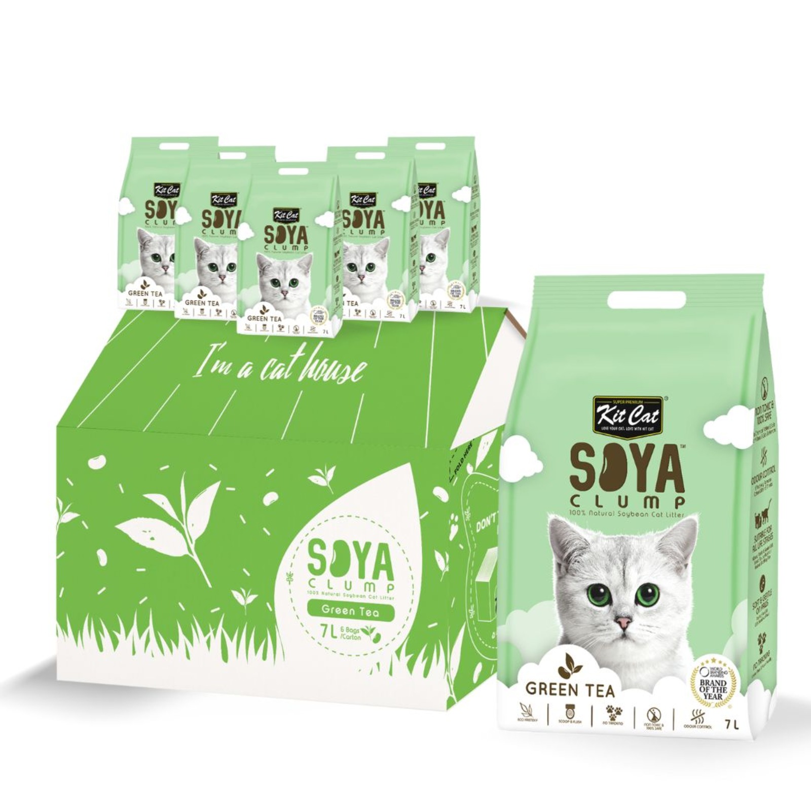 Image showcasing Kit Cat SoyaClump Soybean Cat Litter - Green Tea (CTN) | NTUC FairPrice