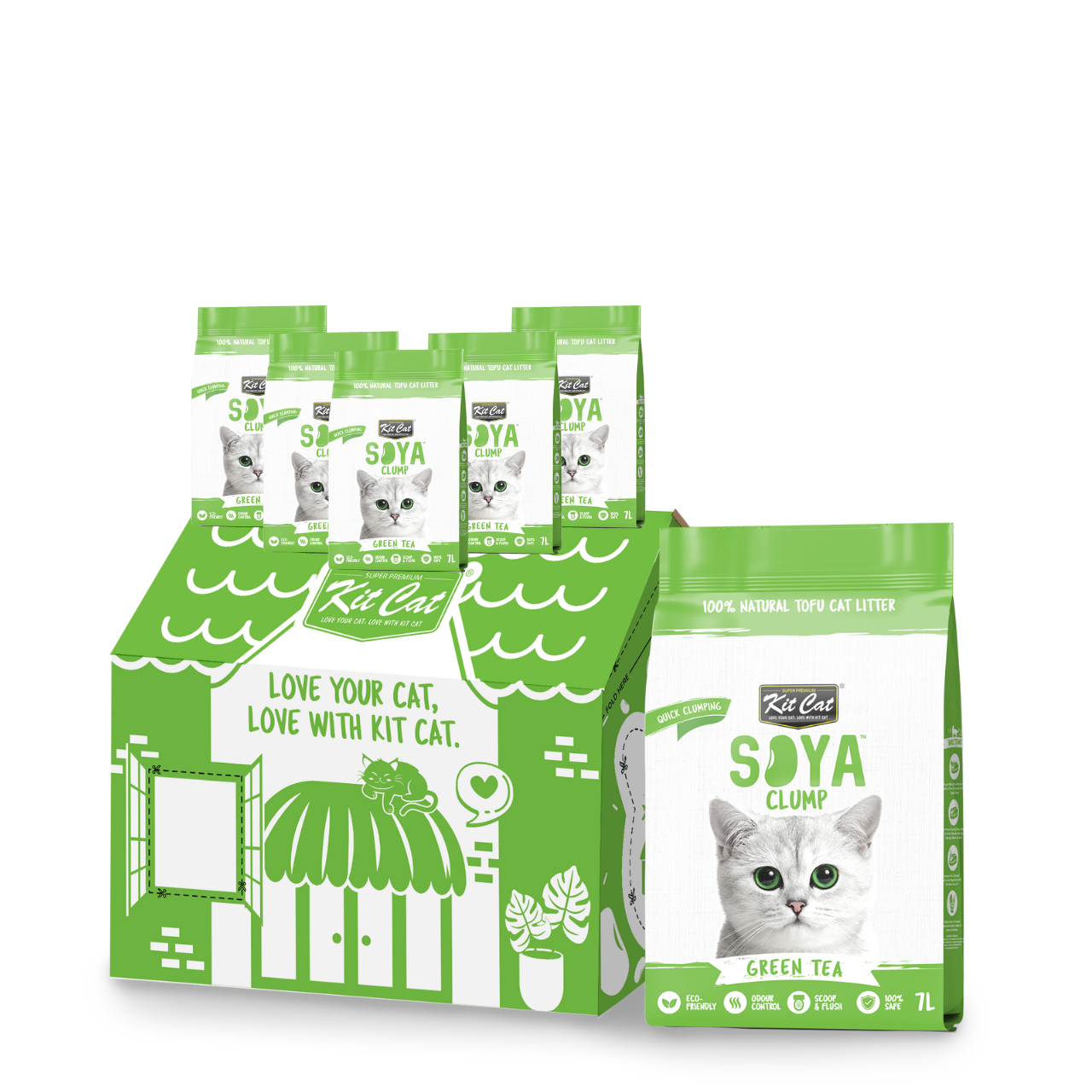 Kit Cat SoyaClump Soybean  Cat Litter-Green Tea (Bundle of 6)